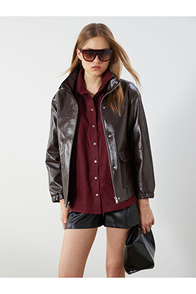 LC Waikiki Stand Collar Women's Leather Look Jacket (W5)