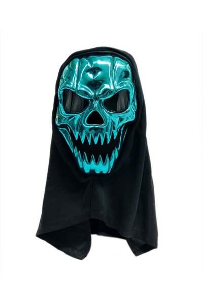 Generic قناع الجمجمة الفضية من Toyland Halloween - وجه مخيف بغطاء رأس أسود