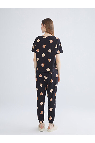 LC Waikiki Set de pijamale pentru femei LCW YoungBlack cu decolteu cu ursuleț