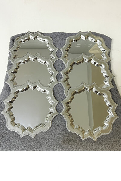 MGEHOME Gümüş Renk 6’lı Yıldız Desen Dekoratif Şık Sunum Servis ve Süsleme Nişan Tepsisi