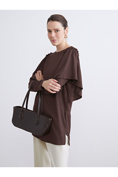 LC Waikiki Brown Crew Neck Ruffled Women's Tunic