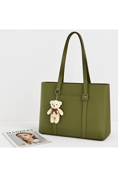 Handley Geantă de umăr cu capacitate mare cu farmec cu ursuleț drăguț