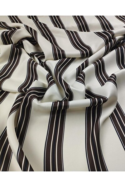 Kumaş Parça قماش ساتان فيسكوز مخطط باللون البني الكريمي والأسود (العرض 130 سم × الطول 150 سم)