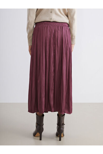 LC Waikiki Soulife Bordo Beli Lastikli Saten Pileli Etek