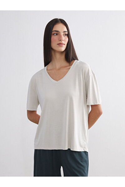 LC Waikiki Vizyon New Season V-Neck Modal Blended Oversize Women's T-Shirt