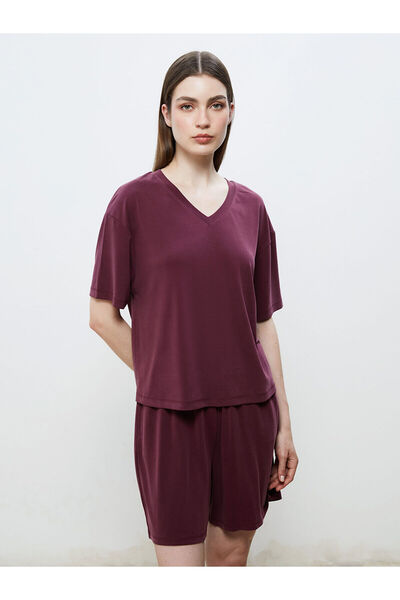 LC Waikiki Plus New Season V-Neck Modal Blended Oversize Women's T-Shirt