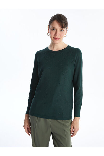 LC Waikiki Pulover de damă din tricotaje cu imprimeu cu strasuri cu guler rot...