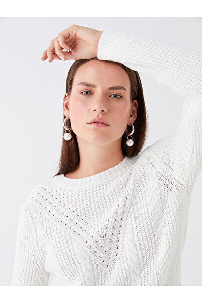 LC Waikiki Dámský pletený svetr s prolamovaným výstřihem a dlouhým rukávem