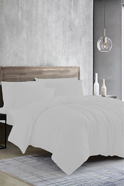 mihriban Hotel Type Plain White Ranforce King Size Duvet Cover | Quilt Cover | Mattress with Zipper 240X260 cm