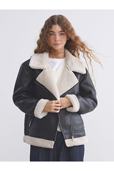 LC Waikiki Özmarka New Season Biker Collar Women's Leather Look Coat