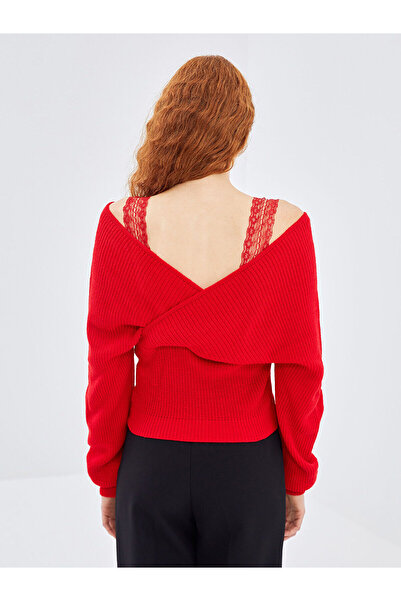 LC Waikiki   Pulover roșu pentru femei cu guler dublu