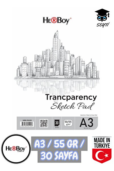 SEYFİKİRTASİYE 30X40 см A3 Блокнот з прозорою обкладинкою 55 г 30 сторінок на спіралі 39700 HERBOY