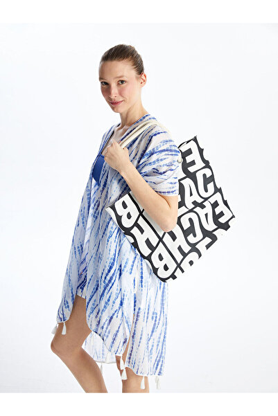 LC Waikiki Lcw Accessories Black Women's Beach Bag with Printed Text