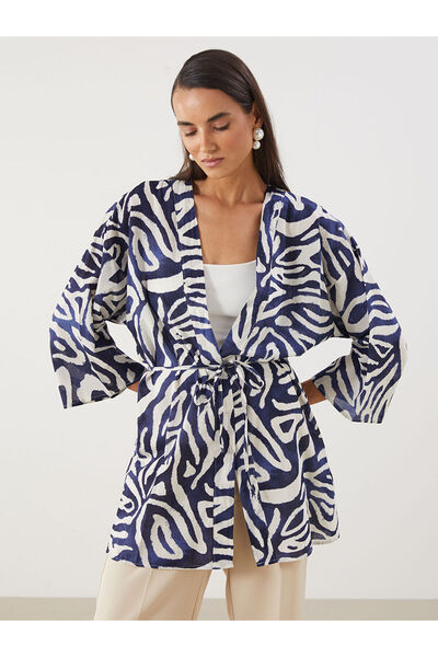 LC Waikiki Γυναικείο κιμονό μεγάλου μεγέθους με μοτίβο σάλι και γιακά της νέα...