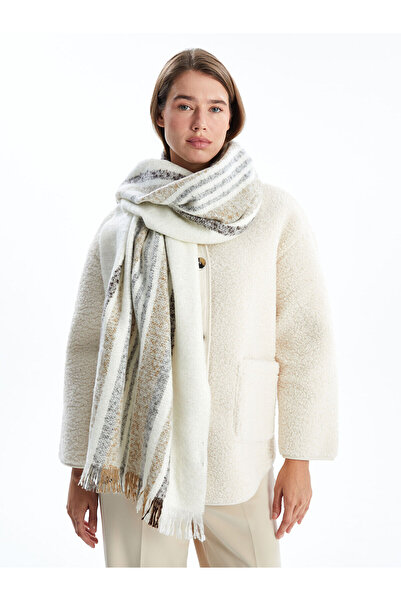 LC Waikiki Eșarfă de damă cu franjuri în dungi ecru