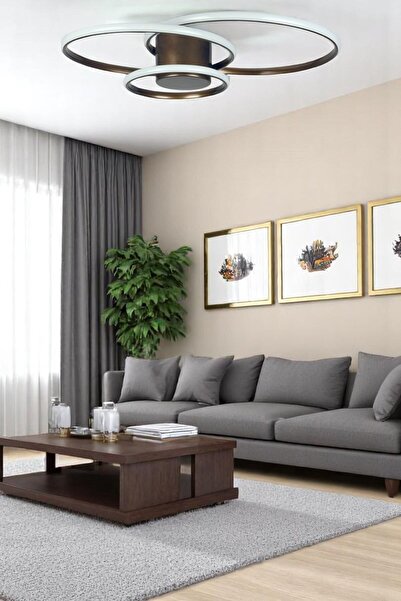 Luzarana Sole Modern Tasarım Bronz Renk Salon - Mutfak - Hol Beyaz Led 3 Lü Avize