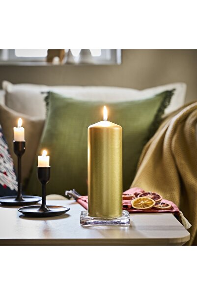 IKEA FENOMEN Unscented Pillar Candle, Gold-Colour, 19 cm