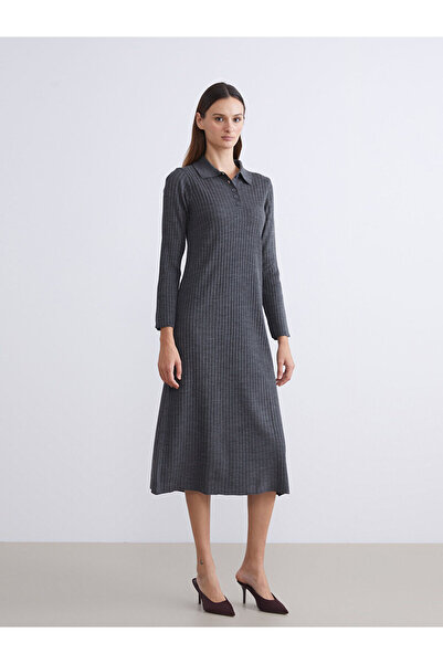 LC Waikiki Lcw Vision Anthracite Polo Neck Ribbed Knitwear Dress