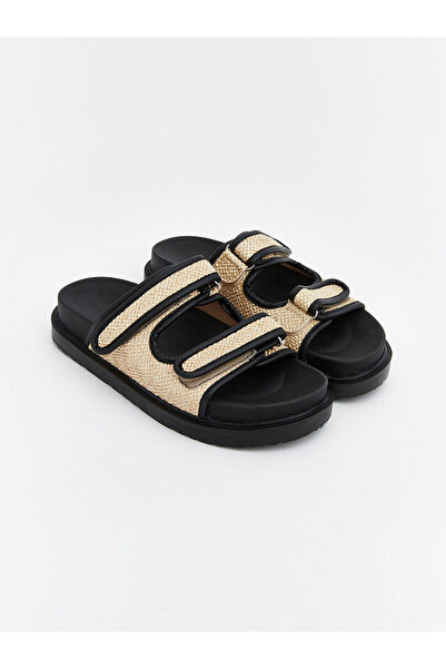 LC Waikiki Black Double Striped Velcro Men's Slippers