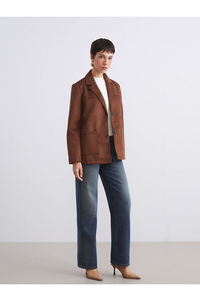 LC Waikiki Kahverengi Süet Görünümlü Kadın Blazer Ceket