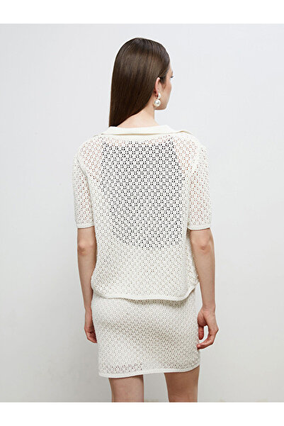 LC Waikiki Peak New Season Shirt Collar Openwork Women's Knitwear Cardigan