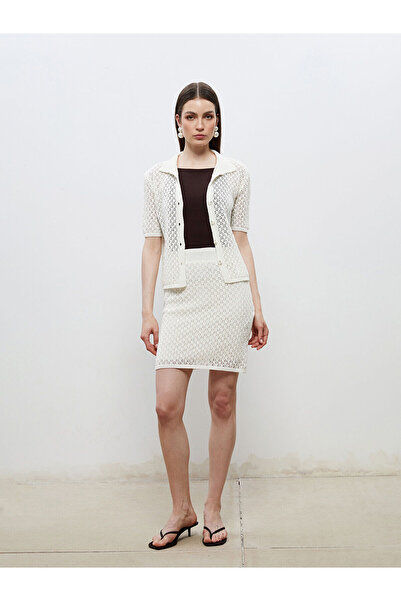 LC Waikiki Peak New Season Shirt Collar Openwork Women's Knitwear Cardigan