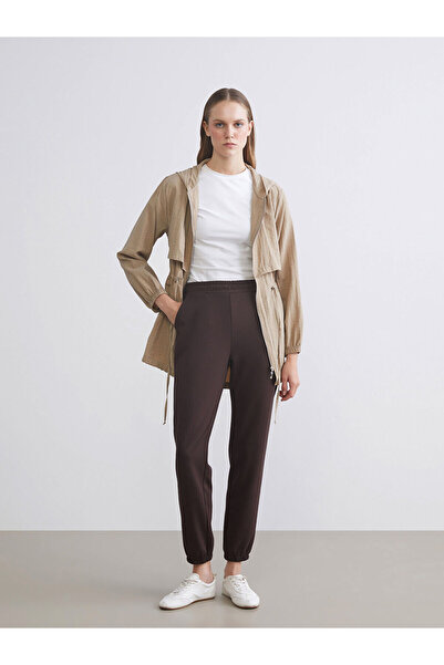 LC Waikiki Καφέ γυναικείο παντελόνι jogger με ελαστική μέση