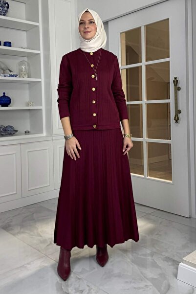 Rabia Şamlı Σετ πλεκτών ενδυμάτων Defne Çelik Βουργουνδίας