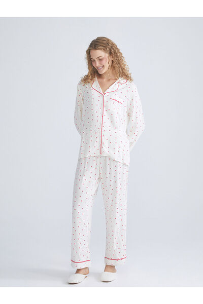 LC Waikiki Σετ γυναικεία πιτζάμα Özmarka New Season Shirt Collar με τύπωμα