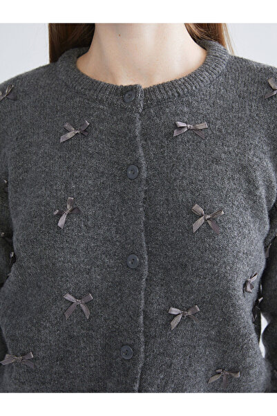 LC Waikiki Crew Neck Bow Embroidered Women's Knitwear Cardigan