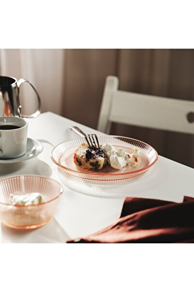 IKEA HAVSGÄDDA Side plate, stripe pattern/pink, 21 cm