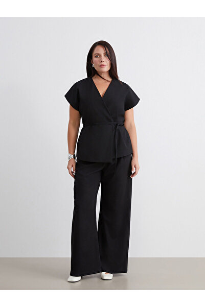 LC Waikiki Ozmak Brand New Season Plus Size Double Breasted Collar Belted Blouse