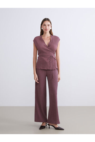 LC Waikiki Özmarka New Season Elastic Waist Textured Wide Leg Women's Trousers