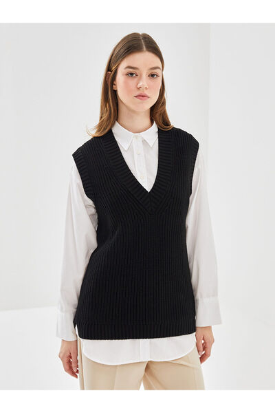 LC Waikiki V Yaka Düz Oversize Kadın Triko Süveter