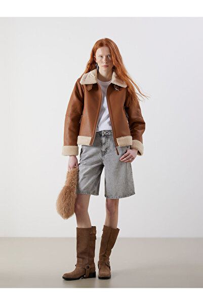 LC Waikiki Palton XSIDE cu aspect de piele pentru femei, cu guler cămașă (W5)