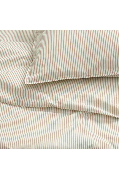 IKEA SOLFIBBLA Duvet cover and 2 pillowcases, white beige/stripe, 240 x 220/50 x 80 cm