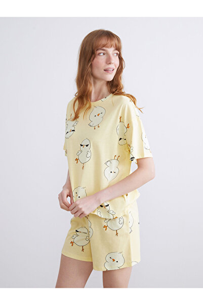 LC Waikiki Peak Yeni Sezon Bisiklet Yaka Baskılı Kadın Şortlu Pijama Takımı