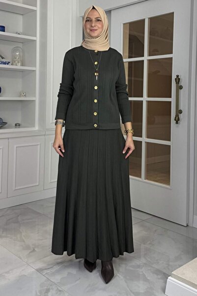 Rabia Şamlı Defne Çelik Knitted Knitwear Set Khaki