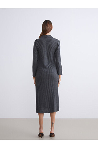 LC Waikiki Lcw Vision Anthracite Polo Neck Ribbed Knitwear Dress