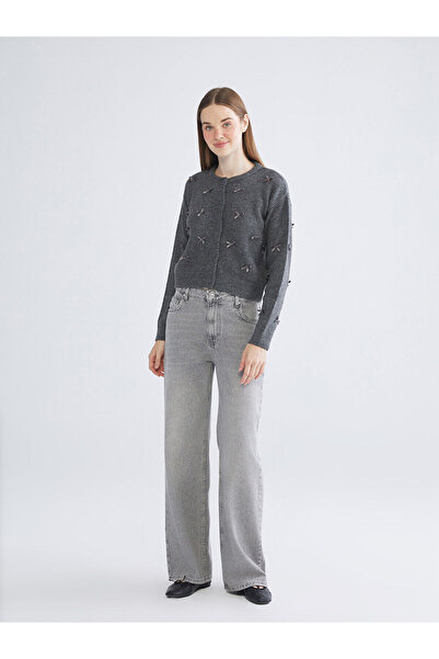 LC Waikiki Crew Neck Bow Embroidered Women's Knitwear Cardigan