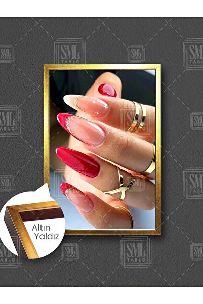 SML TABLO Kırmızı Oje Balerin Tırnak Nail Artist Tırnak Stüdyosu Dekor Çerçev...