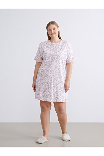 LC Waikiki Bisiklet Yaka Desenli Kadın Gecelik