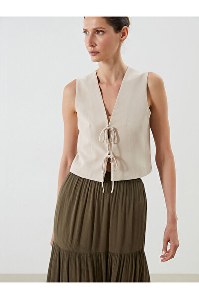 LC Waikiki Women's Classic Vest with Bow and Linen Blend