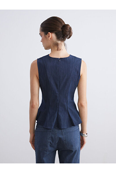 LC Waikiki Lcw Vision Indigo Crew Neck Peplum Jean Blouse