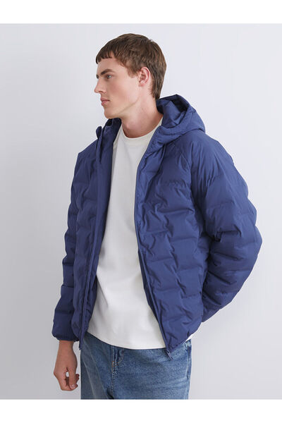 LC Waikiki Indigo Slim Fit Kapüşonlu Erkek Şişme Mont