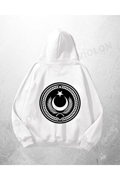 Violon Λευκό Unisex Φούτερ με κουκούλα Crescent Star με τύπωμα oversized