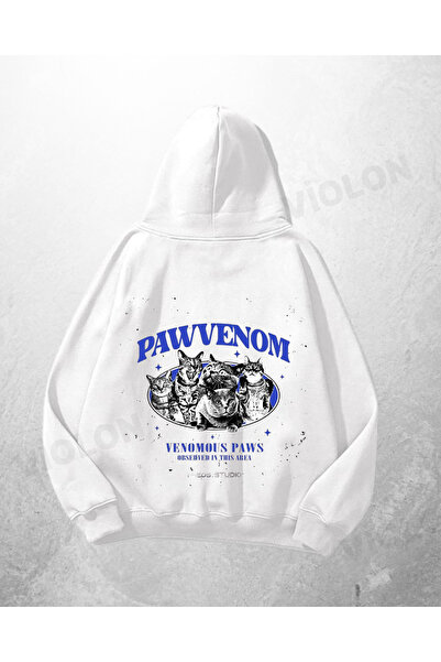 Bravebell Hanorac alb unisex Pawvenom cu imprimeu supradimensionat Swea tricou