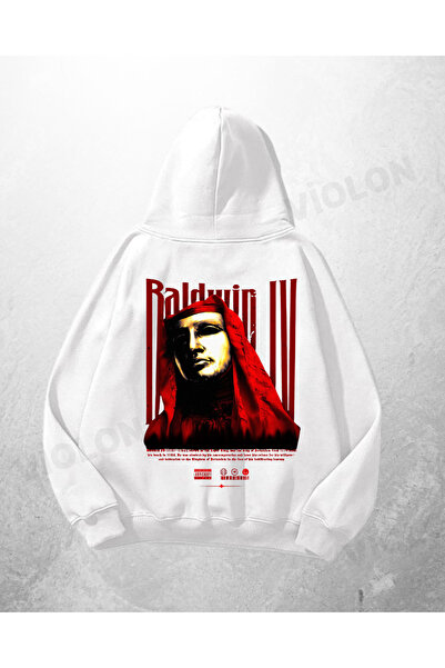 Violon Hanorac alb unisex Baldwin III cu imprimeu supradimensionat Swea tricou