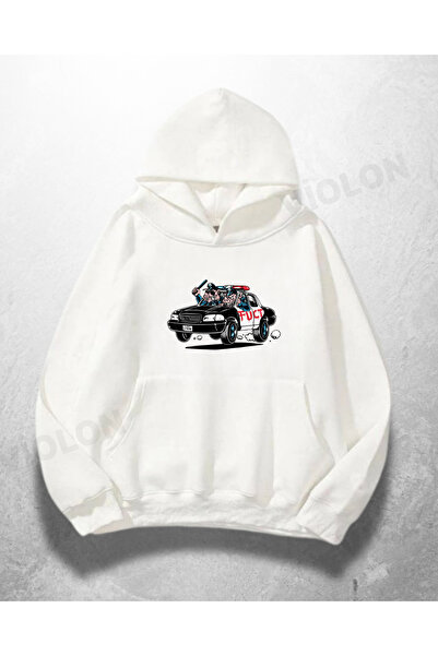 Violon Λευκό Unisex Φούτερ με κουκούλα Surf Car με τύπωμα oversized