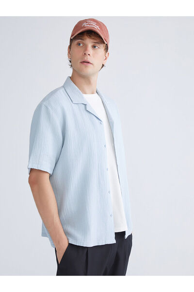 LC Waikiki Peak Новий сезон Зручний крій Курортний комір Короткі рукави Муслінова чоловіча сорочка